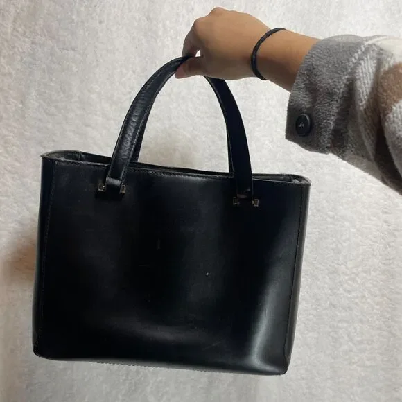 Kate Spade New York Black Leather Structured Satchel Handbag Missing Strap - Picture 3 of 16
